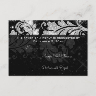 Elegant Wedding RSVP Silver Floral Glitter Swirl Kaartje