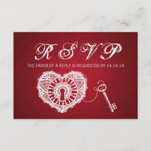 Elegant Wedding RSVP-sleutel naar mijn hartrood RSVP Kaartje