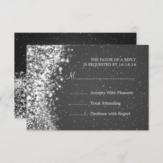 Elegant Wedding RSVP Sparging Wave Black (Voorkant / Achterkant)
