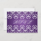 Elegant Wedding RSVP Vintage Damask Paars Kaartje (Achterkant)