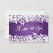 Elegant Wedding RSVP Winter Snowflakes Paars (Achterkant)