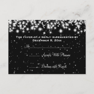 Elegant Wedding RSVP Winter Sparkle Black Kaartje
