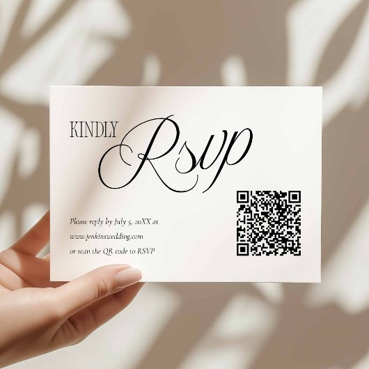 Elegant Wedding RSVP with QR code Card Kaartje