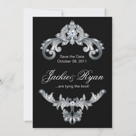 Elegant Wedding Save the Date Black White (Voorkant)