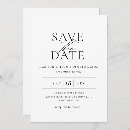 Elegant Wedding Save the Date Classic Kaart (Voorkant / Achterkant)