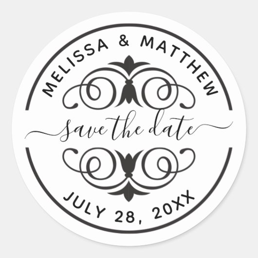 Elegant Wedding Save the Date Envelope Seal Ronde Sticker (Voorkant)