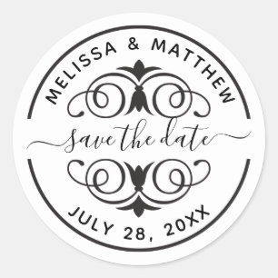 Elegant Wedding Save the Date Envelope Seal Ronde Sticker