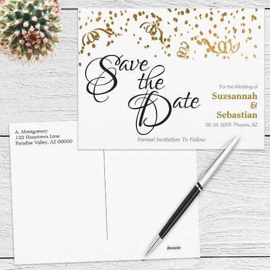 Elegant Wedding Save the Date Gold Confetti Briefkaart