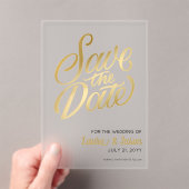 Elegant Wedding Save the Date Gold Text Frosted  Acryl Uitnodigingen (Insitu (Draagbaar))