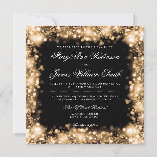Elegant Wedding Save the Date Lights Gold (Voorkant)