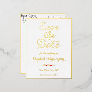 Elegant Wedding Save the Date White Faux Gold Folie Uitnodiging Briefkaart