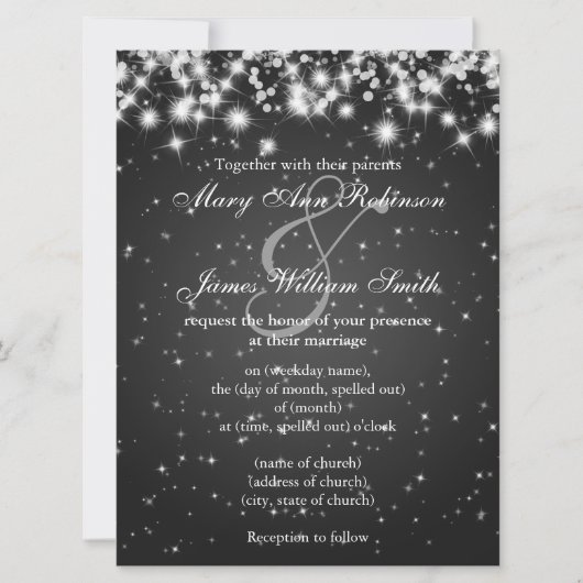 Elegant Wedding Save the Date Winter Sparkle Black (Voorkant)