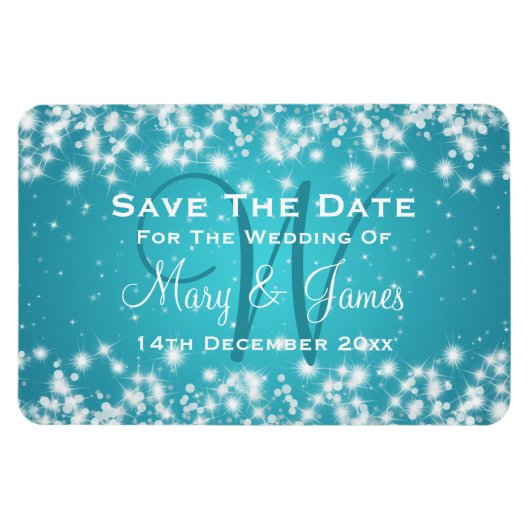 Elegant Wedding Save the Date Winter Sparkle Blue Magneet (Horizontaal)
