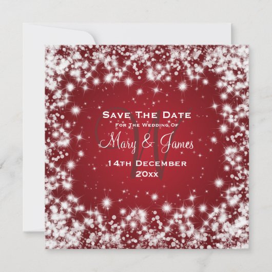 Elegant Wedding Save the Date Winter Sparkle Red (Voorkant)