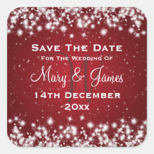 Elegant Wedding Save the Date Winter Sparkle Red Vierkante Sticker