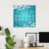 Elegant Wedding Seating Chart Cherry Blossom Blue Poster (Thuiskantoor)