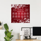 Elegant Wedding Seating Chart Cherry Blossom Red Poster (Thuiskantoor)