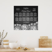 Elegant Wedding Seating Chart Paisley Lace Black Poster (Keuken)