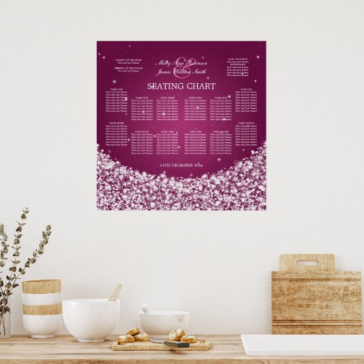 Elegant Wedding Seating Chart Star Sparkle Berry Poster (Keuken)