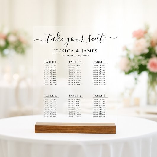 Elegant Wedding Seating Chart With 6 Tables