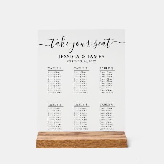 Elegant Wedding Seating Chart With 6 Tables (Recto)