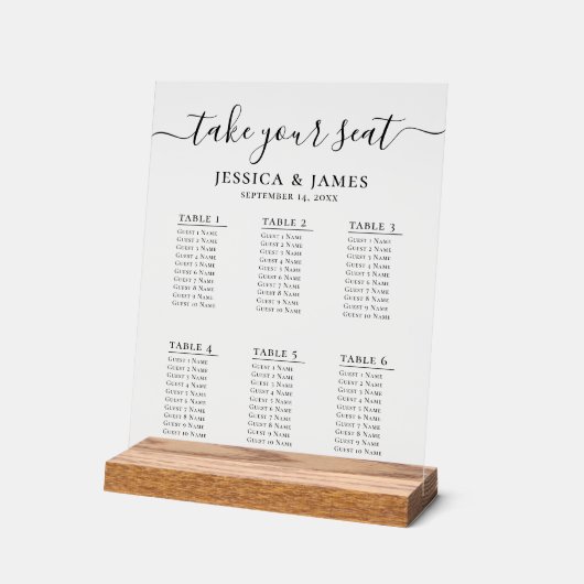 Elegant Wedding Seating Chart With 6 Tables (Angle)
