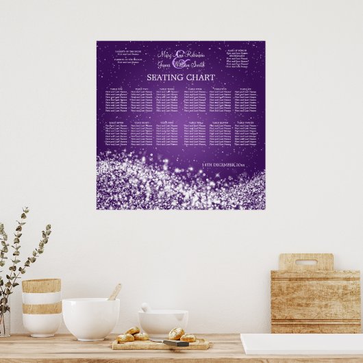 Elegant Wedding Seding Chart Sparging Wave Purpl Poster (Keuken)