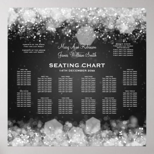 Elegant Wedding Seding Chart Sparking Night Blac Poster (Voorkant)