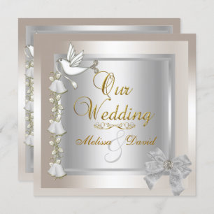 Elegant Wedding Sepia Gold Silver White Dove Kaart