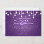 Elegant Wedding Shimmering Stars Paars Kaart (Achterkant)
