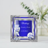 Elegant Wedding Silver Blue Floral Rozen Kaart (Staand voorkant)