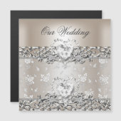 Elegant Wedding Silver Cream Diamond Heart Invitat (Voorkant / Achterkant)