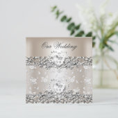 Elegant Wedding Silver Cream Diamond Heart Kaart (Staand voorkant)