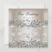 Elegant Wedding Silver Cream Diamond Heart Kaart (Voorkant)