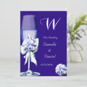 Elegant Wedding Silver Navy Blue Floral Rozen Kaart (Staand voorkant)