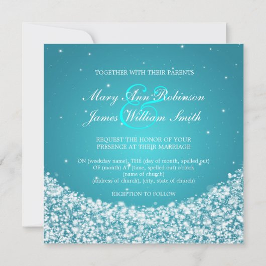 Elegant Wedding Star Sparkle Blue Kaart (Achterkant)