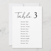 Elegant Wedding Table Number Script Seating Chart Kaart (Achterkant)