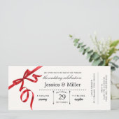 Elegant Wedding Ticket Invitation with Red Ribbon (Debout devant)