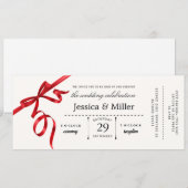 Elegant Wedding Ticket Invitation with Red Ribbon (Devant / Derrière)