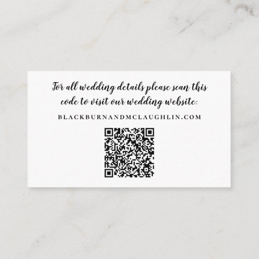 Elegant Wedding Website QR Code Black White Modern Informatiekaartje (Achterkant)