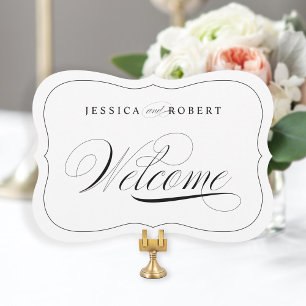 Elegant Wedding Welcome Sign Die Cut Black Border Kaart