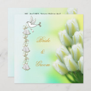 Elegant Wedding White Flowers Dove Bells Kaart