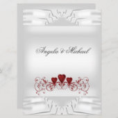 Elegant Wedding White Red Hearts Big Uitnodiging (Voorkant / Achterkant)