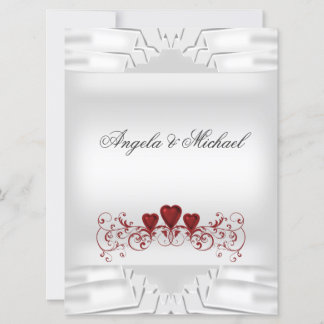Elegant Wedding White Red Hearts Big Uitnodiging