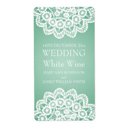 Elegant Wedding Wine Label  Lace Mint Green
