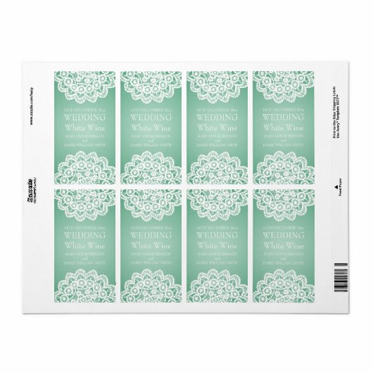 Elegant Wedding Wine Label Lace Mint Green (Full Sheet)