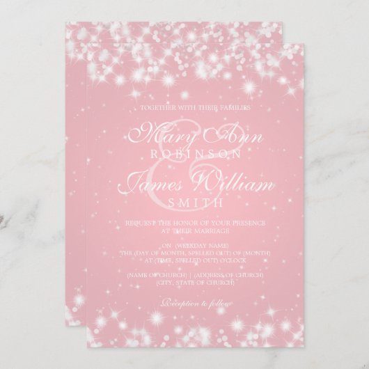 Elegant Wedding Winter Sparkle Blush Kaart (Voorkant / Achterkant)