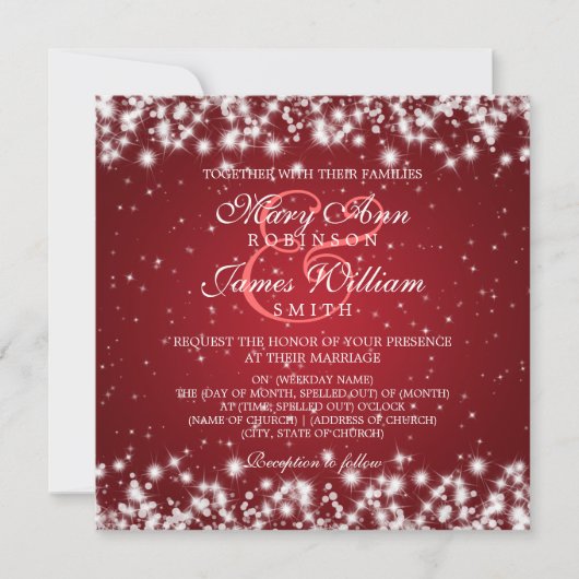 Elegant Wedding Winter Sparkle Red Kaart (Voorkant)