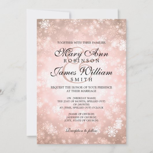 Elegant Wedding Winter Wonderland Sparkle Copper Kaart (Voorkant)
