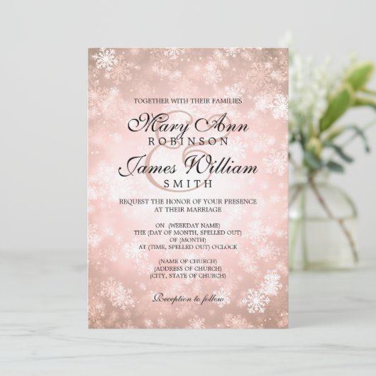 Elegant Wedding Winter Wonderland Sparkle Copper Kaart (Staand voorkant)